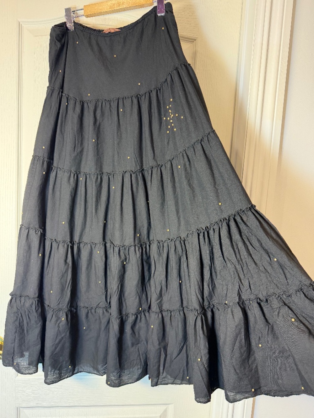 Vintage 80s-90s Maillili Paris Black Boho Maxi Skirt Gold Studs Made in France M
